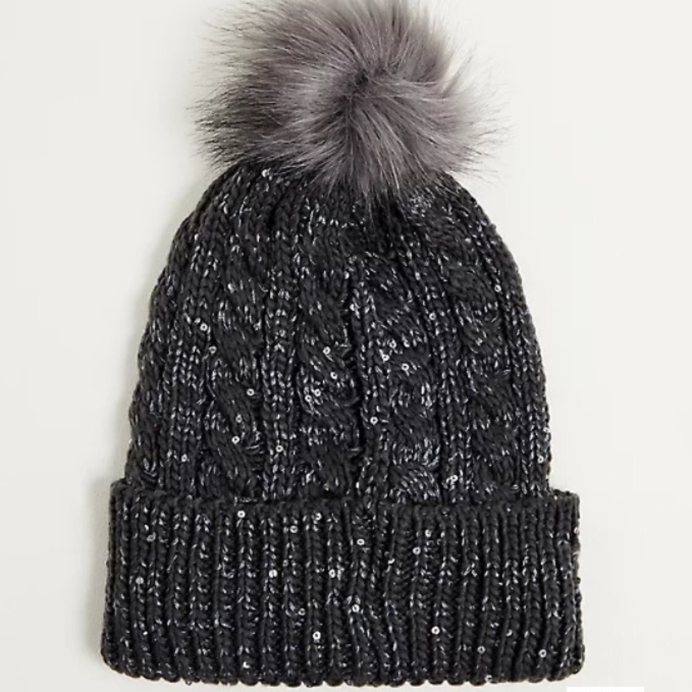 NWT TORRID Sequin Pom-Pom Beanie - Grey